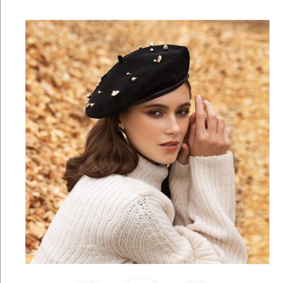 Eric Javits-Cotton Velvet Beret with Brass charms - Picture 4 of 4
